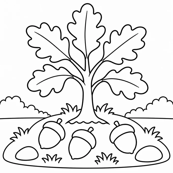 Oak sapling and acorns coloring page