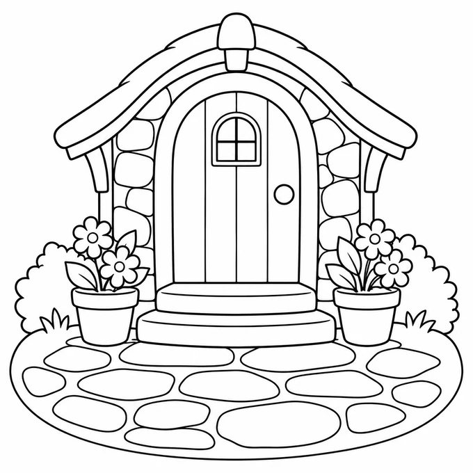 Cottage front door coloring page