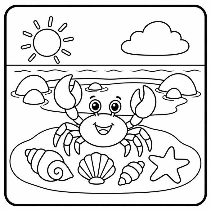 Crab on the beach coloring page
