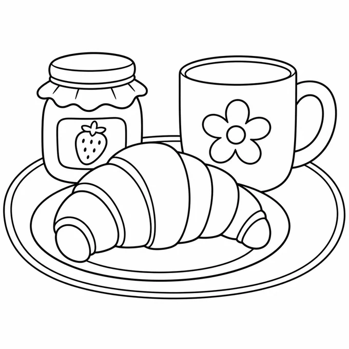 Croissant breakfast coloring page