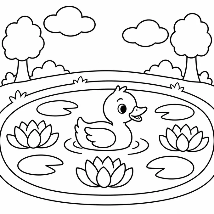 Duckling on a pond coloring page
