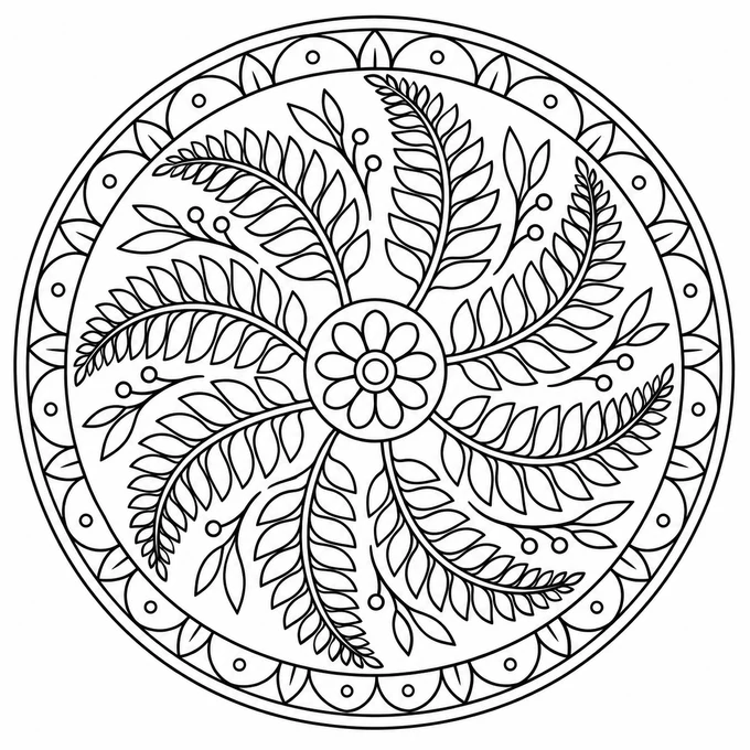 Fern mandala coloring page