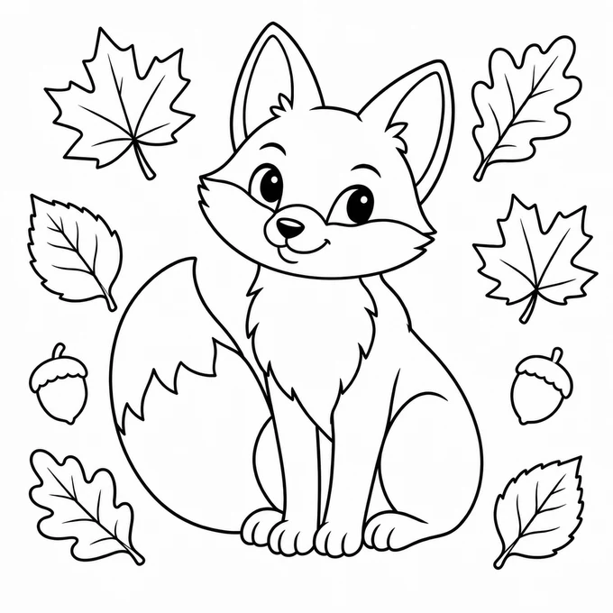 Fox in autumn leaves coloring page