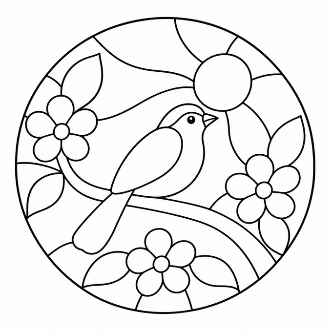 Stained glass bird coloring page