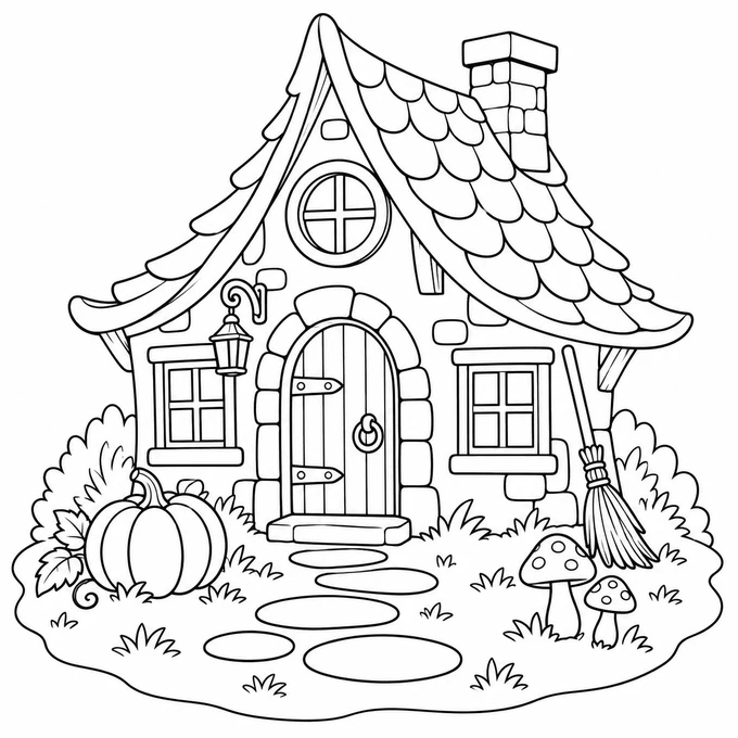 Witch's cottage coloring page