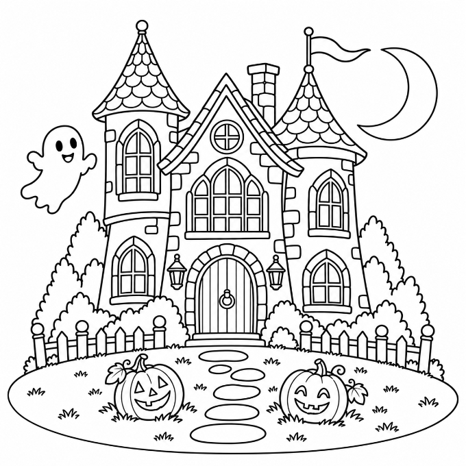 Haunted house coloring page