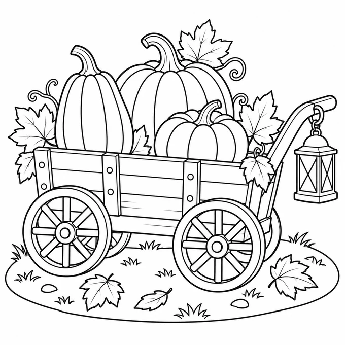 Pumpkin harvest wagon coloring page