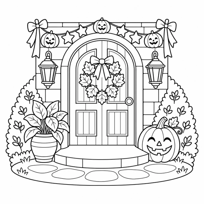 Halloween front door coloring page