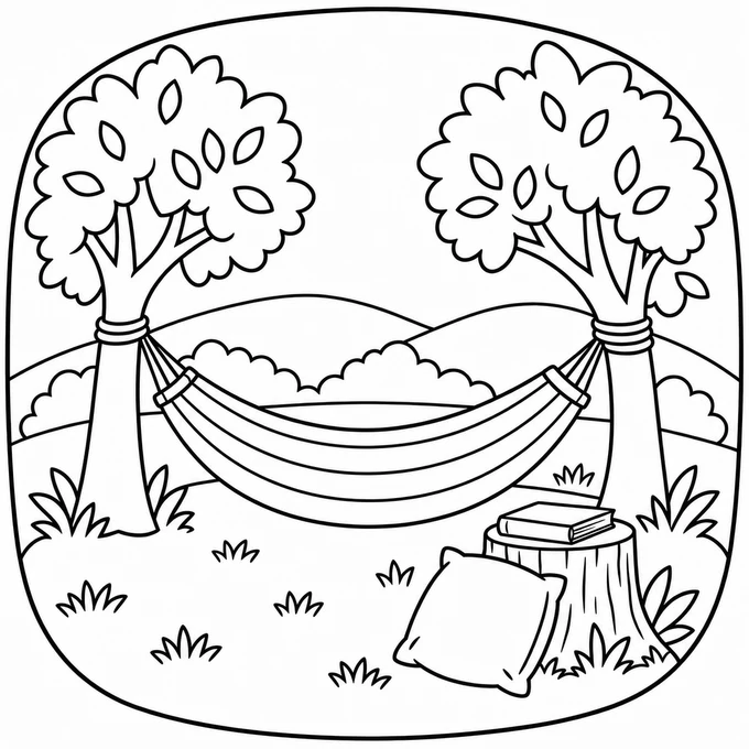 Hammock between two trees coloring page
