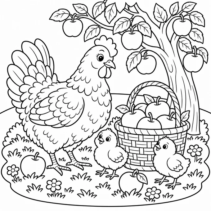 Hen in the orchard