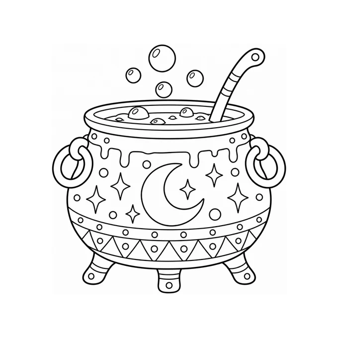 Bubbling moon cauldron coloring page