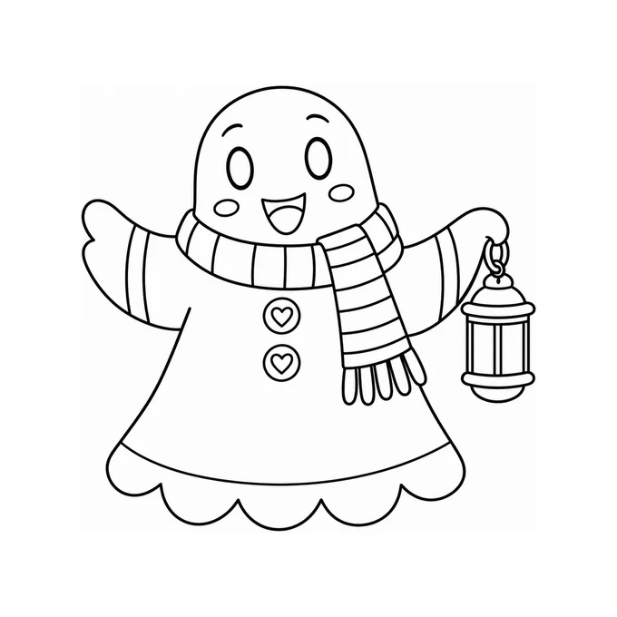 Friendly ghost holding a lantern coloring page
