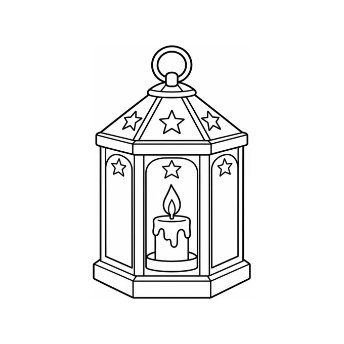 Star candle lantern coloring page