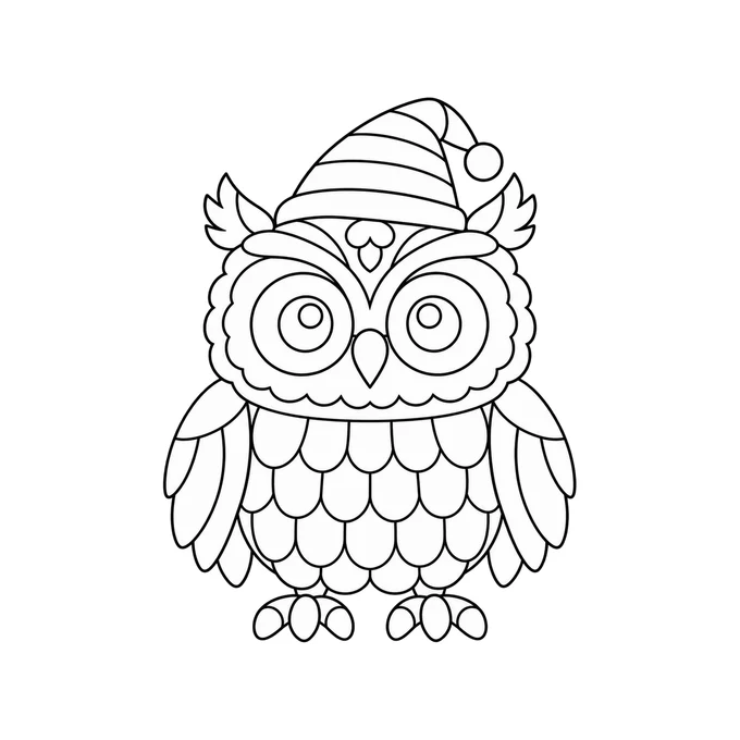 Night owl with a striped hat coloring page