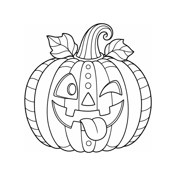 Winking pumpkin with its tongue out coloring page