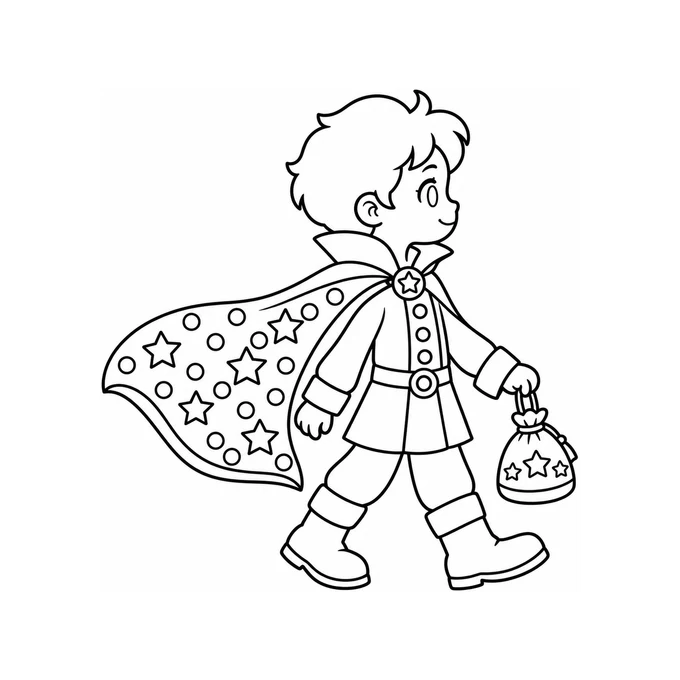 Little vampire with a treat bag coloring page