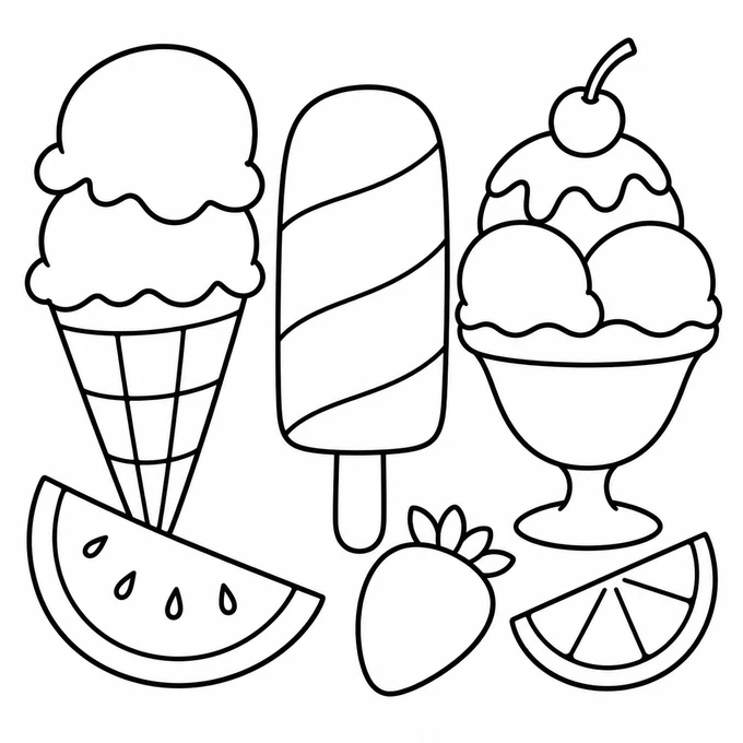Ice cream cones and popsicles coloring page