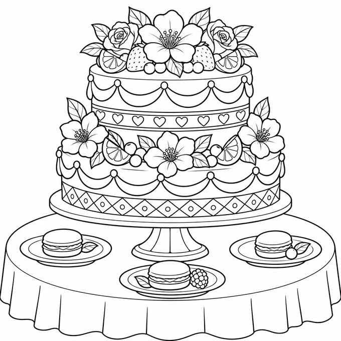 Layer cake with flowers coloring page