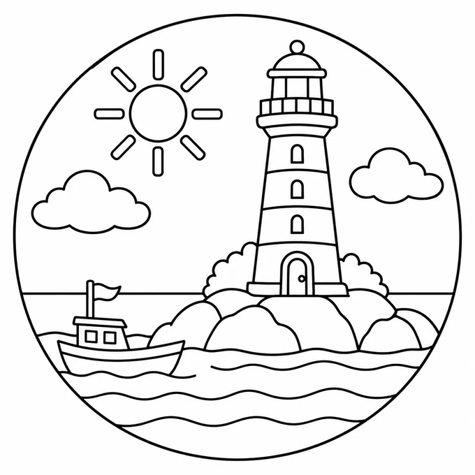 Lighthouse and little boat coloring page