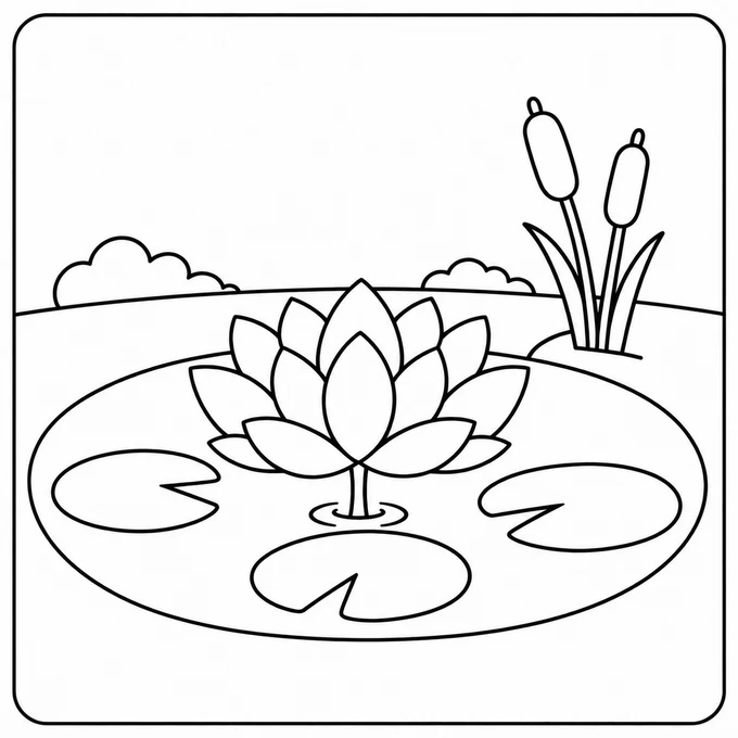 Lotus flower on a pond coloring page