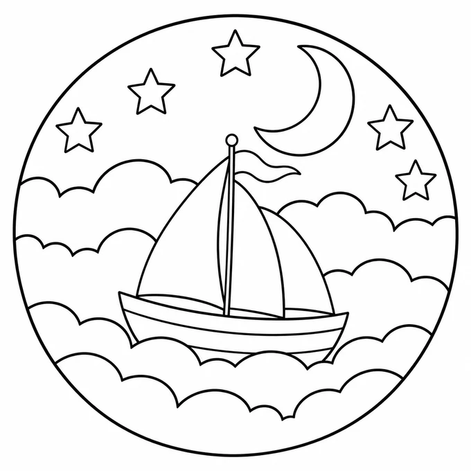Sailboat on the clouds coloring page