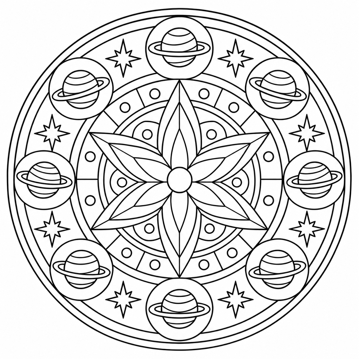 Orbits and stars, a coloring page to print
