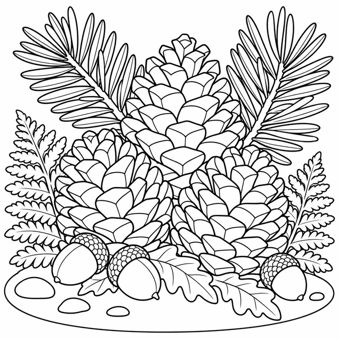 Pinecones and acorns coloring page