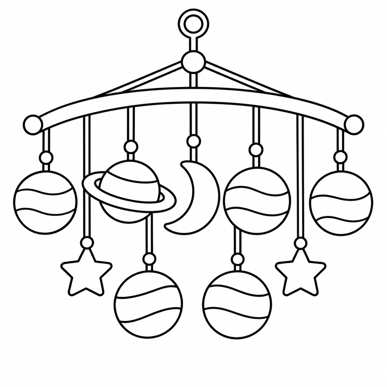 Planet mobile, a coloring page to print