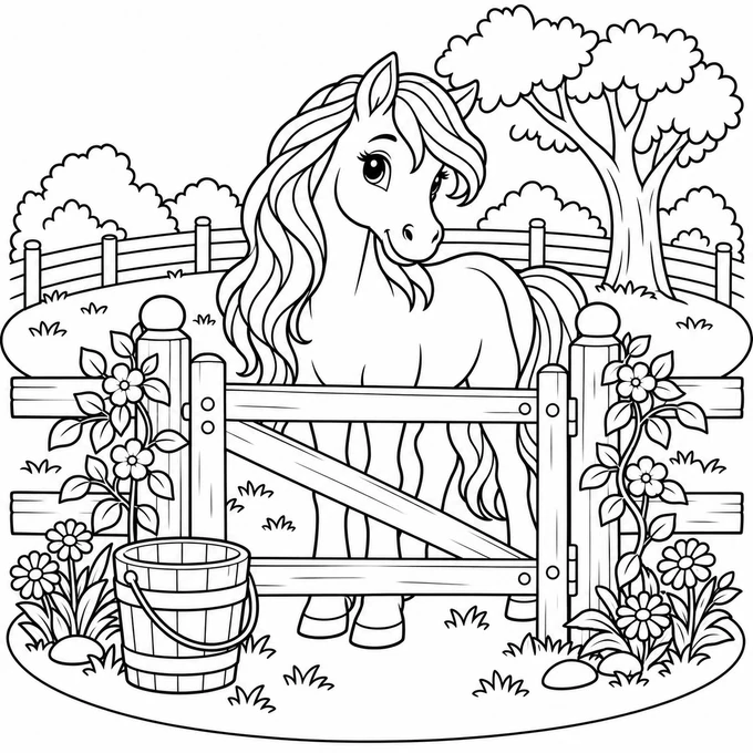 Pony at the flower gate
