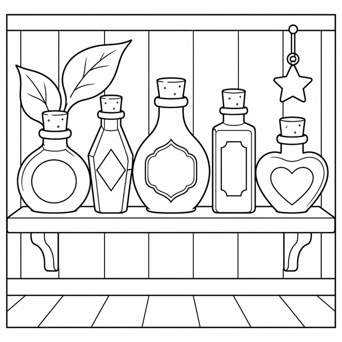 Potion bottles coloring page