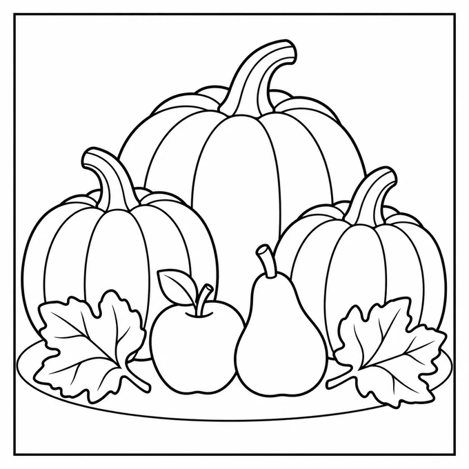 Pumpkins and fruit coloring page