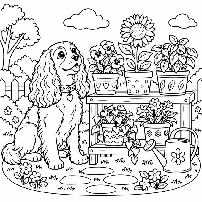 Puppy at the potting bench