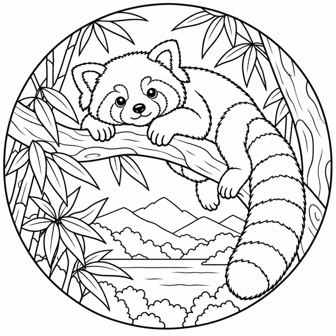 Red panda on a branch coloring page
