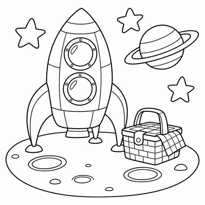 Rocket on the moon coloring page