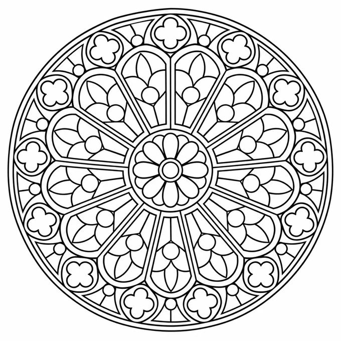Rose window mandala coloring page