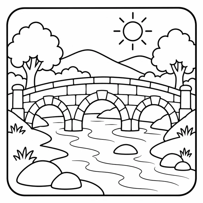 Stone arch bridge coloring page