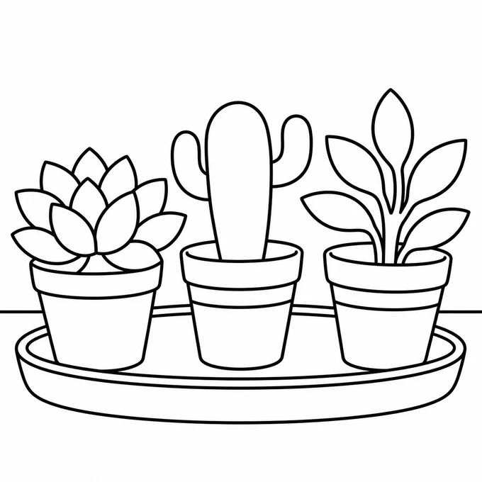 Succulents in pots coloring page