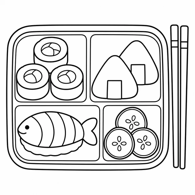 Sushi bento box coloring page