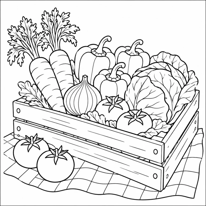 Crate of vegetables coloring page