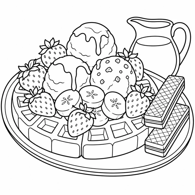 Waffles with ice cream coloring page