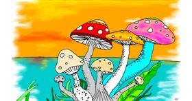 Drawing of Mushroom by flowerpot