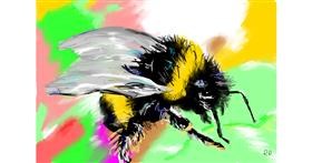 Drawing of Bumblebee by flowerpot