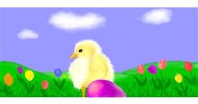 Drawing of Easter chick by Debidolittle