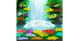 Drawing of Waterfall by Ankita Sharma