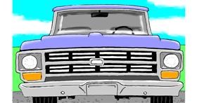 Drawing of Truck by flowerpot
