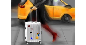 Drawing of Suitcase by Moon