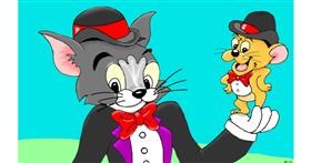 Drawing of Jerry (Tom & Jerry) by flowerpot