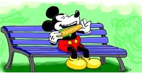 Drawing of Mickey Mouse by Swimmer 