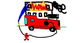 Drawing of Firefighter by Pine Tree