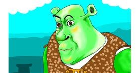 Drawing of Shrek by flowerpot